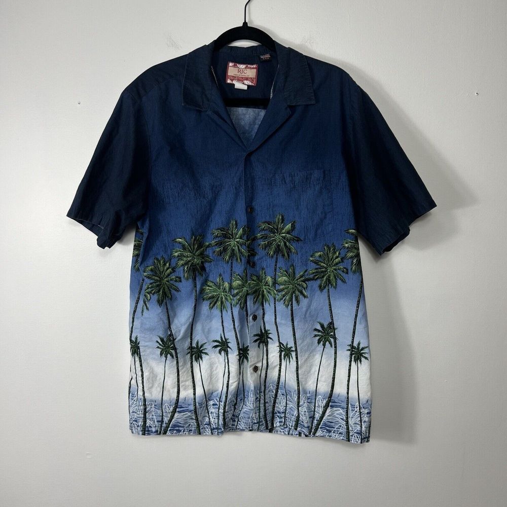 RJC Mens‎ Short Sleeve Floral Palm Tree Hawaiian Shirt XL Made in Hawaii